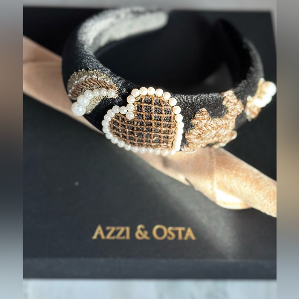RARE Azzi & Osta Headband Velvet Headband Pearls Golden Stitch
